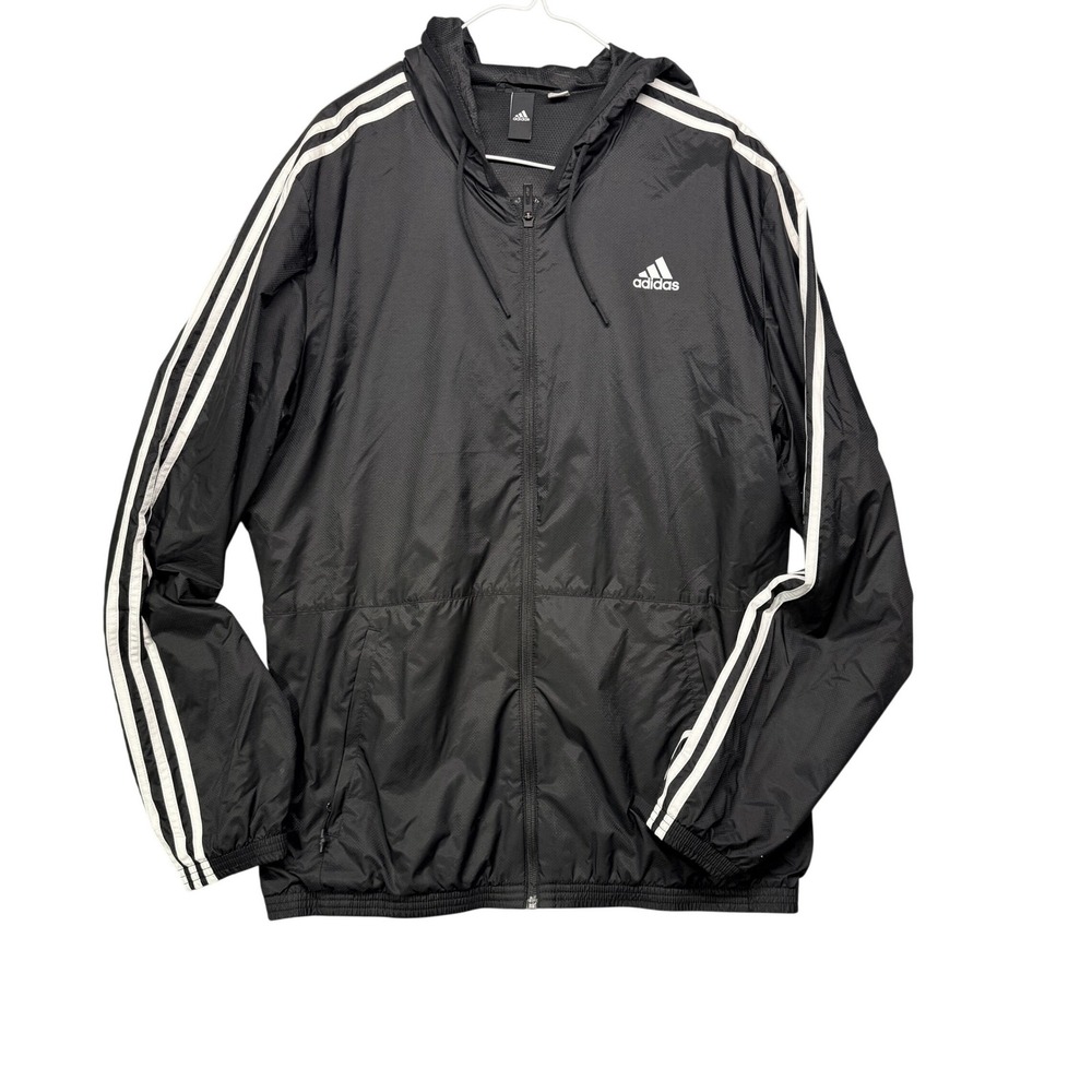 Adidas3-Stripe Hooded Full Zip Windbreaker Gorpcore Streetwear Monochrome Y2K